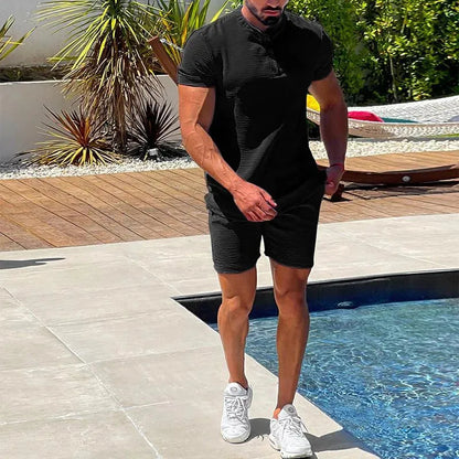 Levoire | Shorts pour hommes et hauts à manches courtes en deux pièces Noir