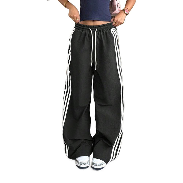 Pantalons de jogging décontractés pour femmes taille haute avec motif rayé sur le côté Levoire