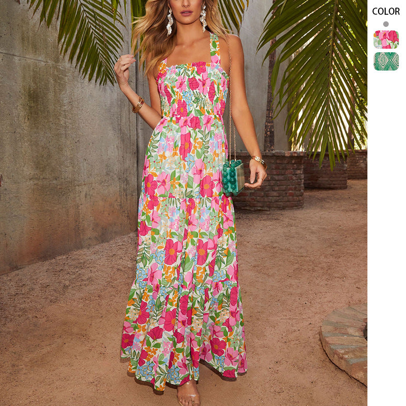 Robe Maxi Femme avec Détails Floraux et Design Hors-Épaules Levoire