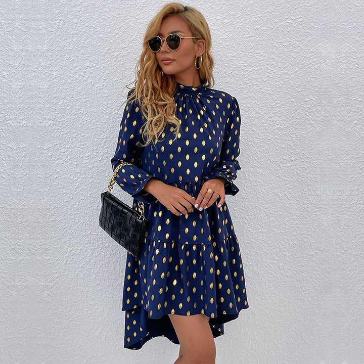 Robe à volants pour femmes avec accents dorés et col haut Levoire