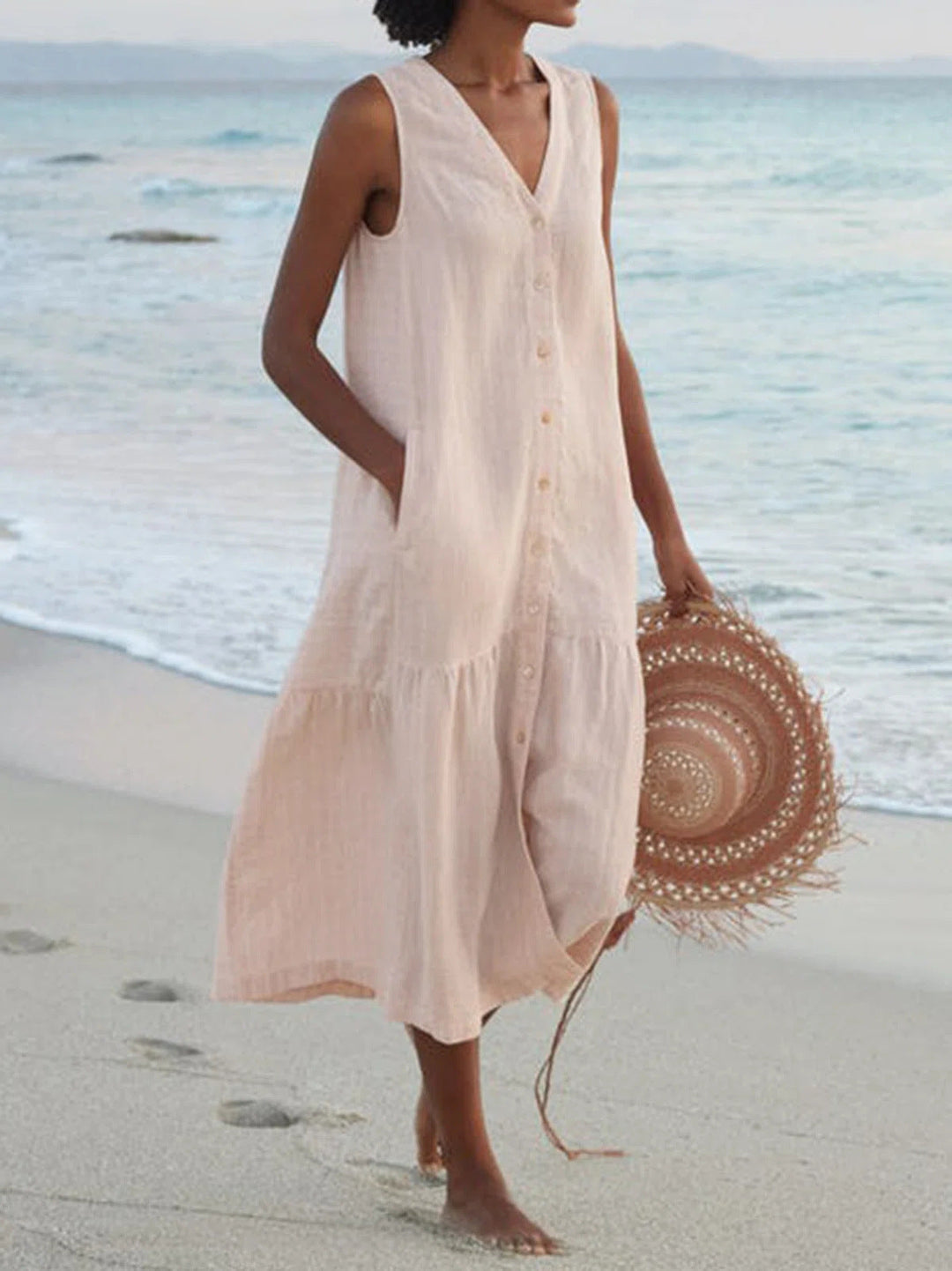 Levoire | Robe D'Été Confortable Avec Poches Beige