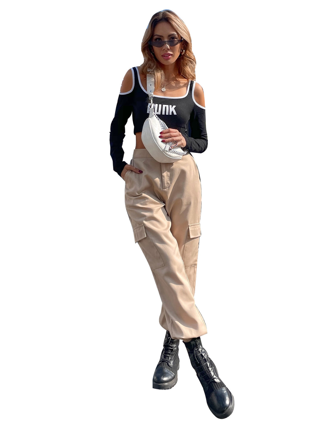 Pantalons cargo décontractés pour femmes avec des poignets élastiques et des poches latérales pratiques Levoire