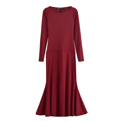 Levoire | Robe polyvalente à ourlet large, à manches longues et col rond rouge foncé