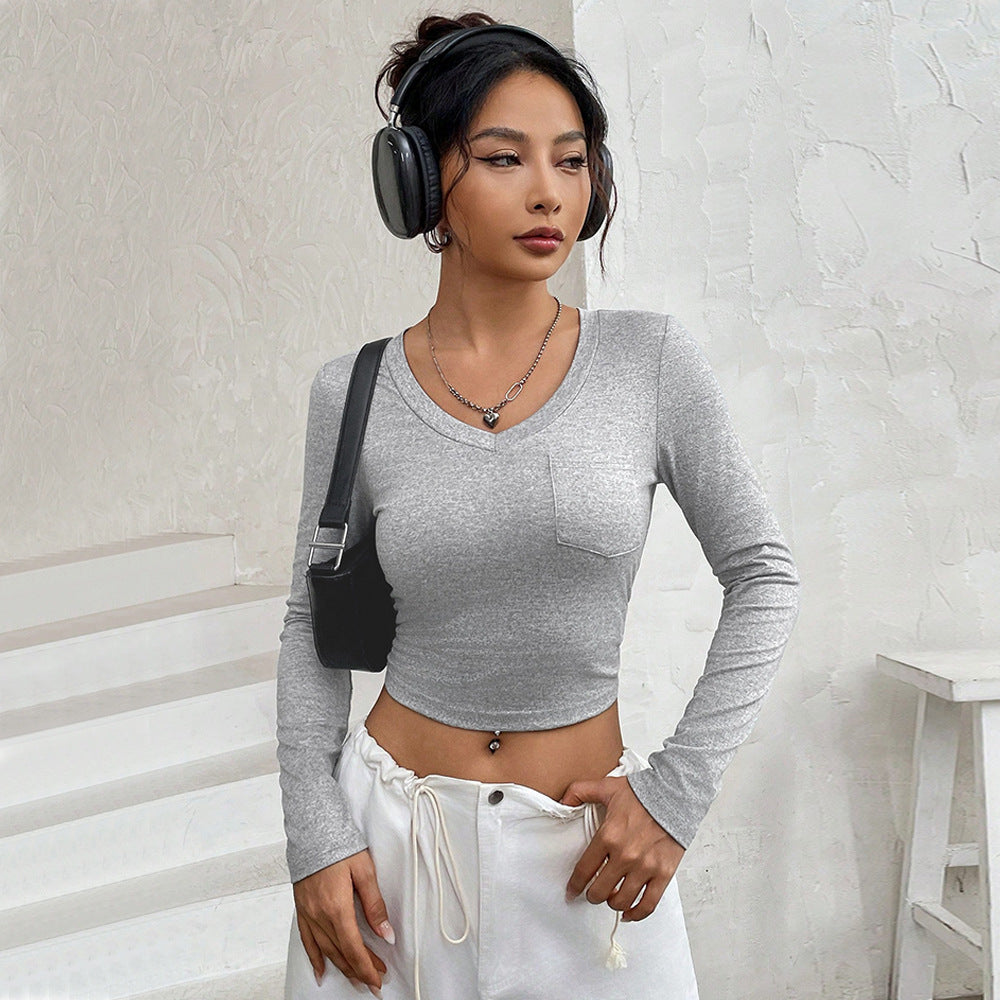 Chemise ajustée à manches longues pour femmes avec col en V et poche poitrine pratique Levoire