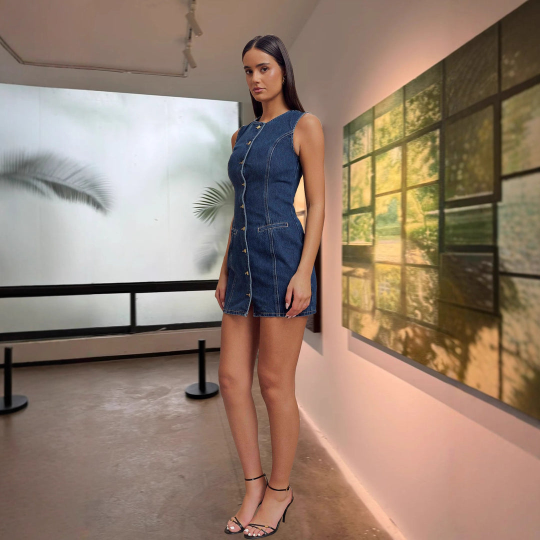 Robe chemise en denim pour femmes avec détails de boutons et coupe ajustée Levoire