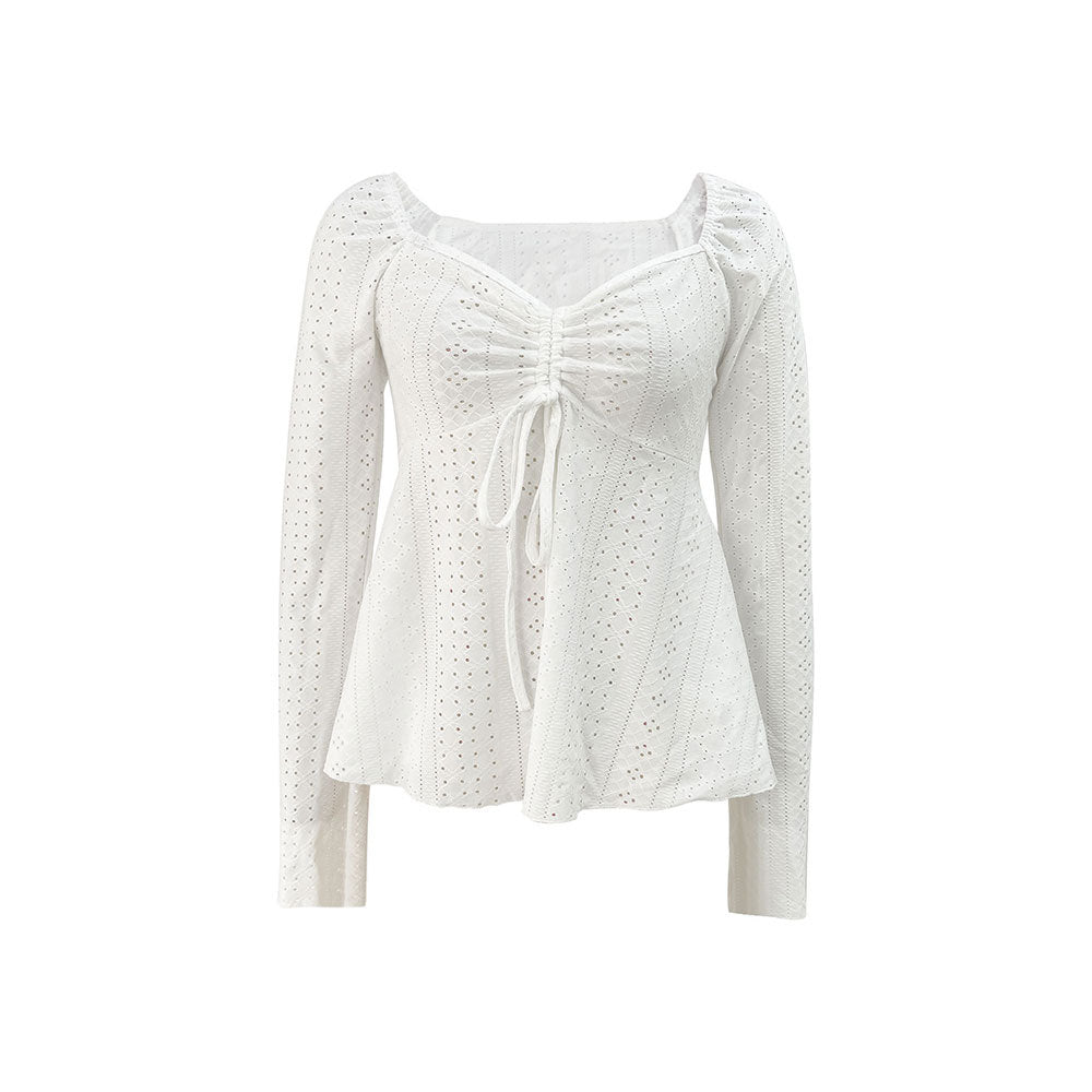Femme blouse partie avec détails de volants décorés et design de lacets élégant Levoire