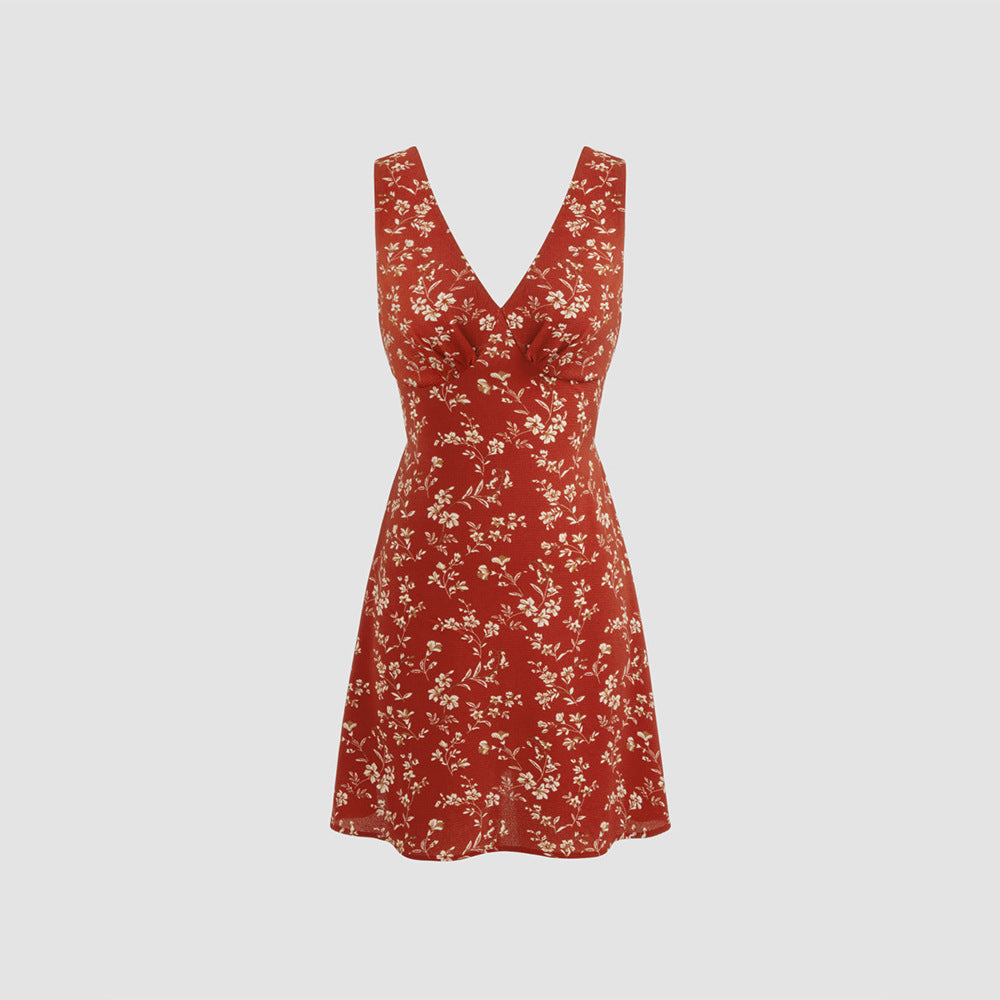 Robe mini fleur pour femmes avec décolleté en V profond et coupe ajustée Levoire