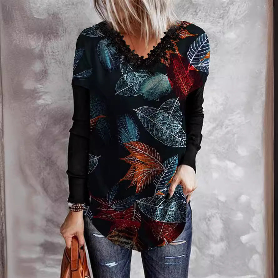Levoire | T-shirt Raglan à Manches Longues Imprimé Élégant Col V