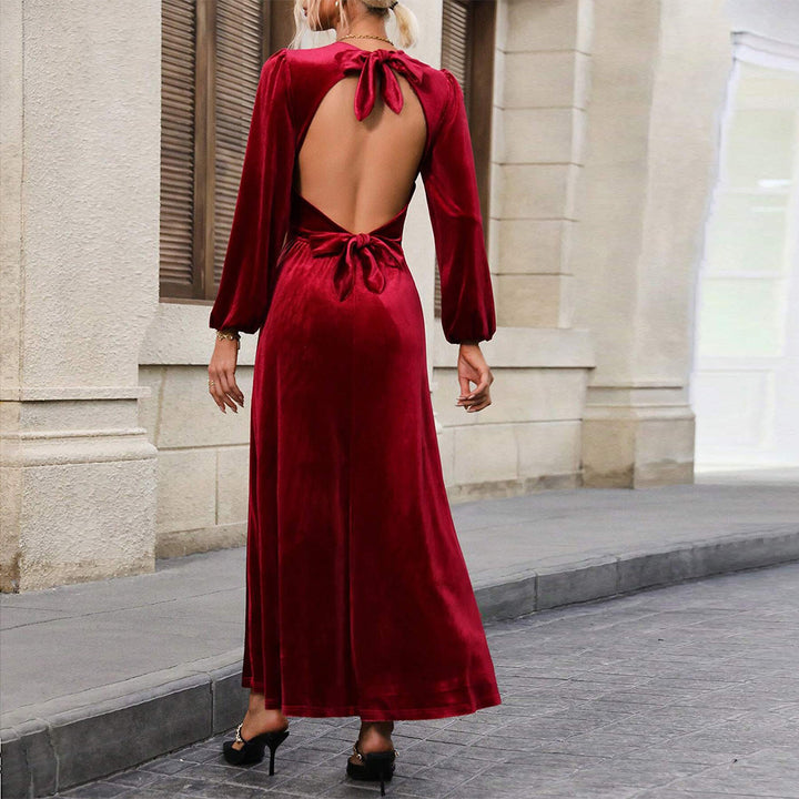 Robe de soirée en velours pour femmes avec manches longues et jupe évasée Levoire