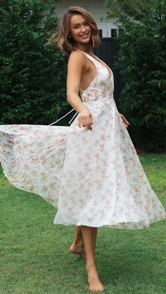 Robe maxi femme avec décolleté en V profond et chiffon fluide Levoire