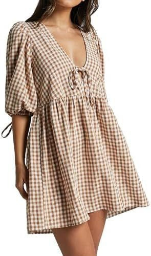 Robe décontractée pour femmes avec un col en V et des manches bouffantes Levoire
