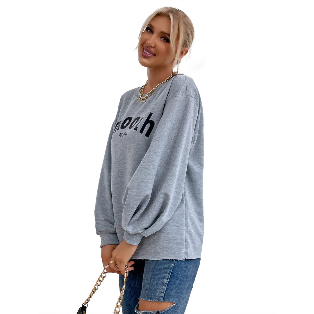Sweat-shirt décontracté pour femmes avec des manches bouffantes raffinées et une écriture créative Levoire