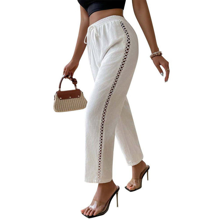 Pantalon large en coton pour femmes avec détails de volants sur le côté Levoire