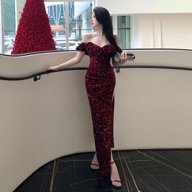 Levoire | Robe à sequins Une-épaule Robe coupée à sequins
