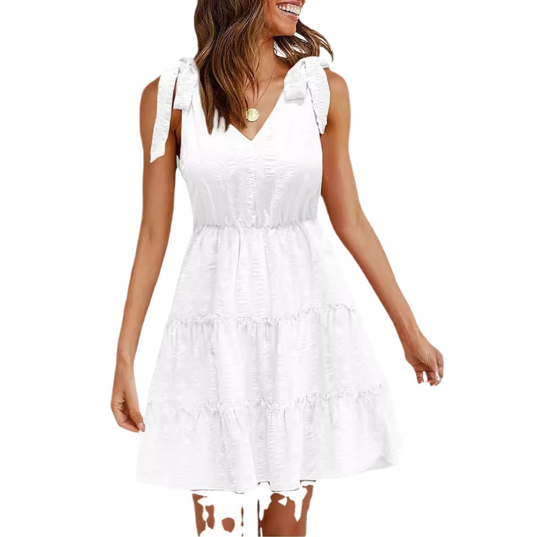 Robe d'été sans manches pour femmes avec volants et décolleté en V Levoire