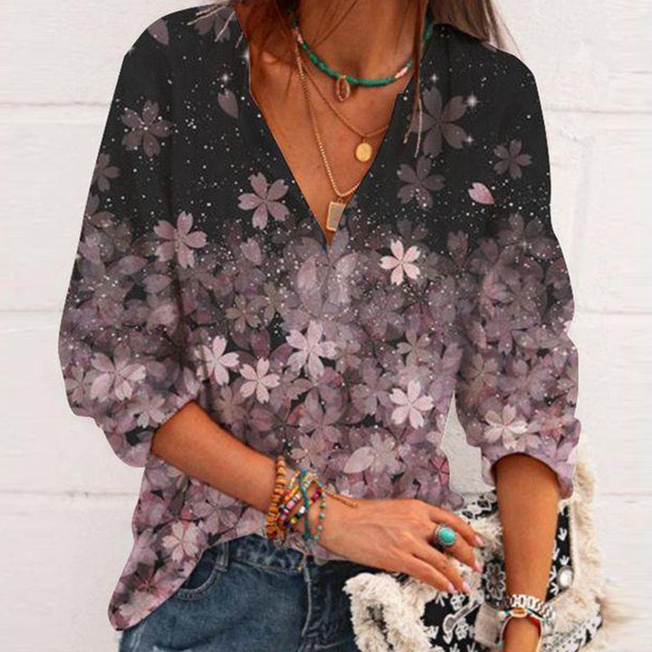 Levoire | T-shirt à imprimé tendance col en V à poignets extensibles à manches trois-quarts Rosa