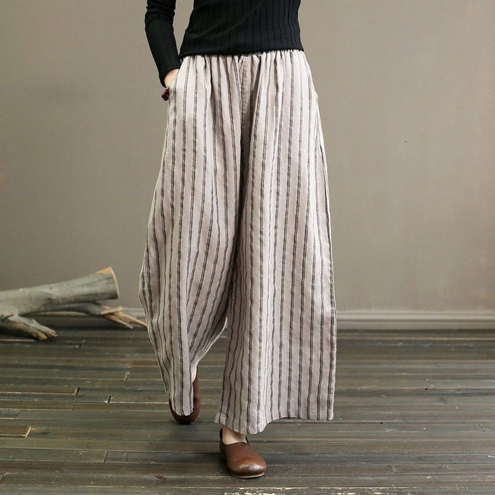 Levoire | Pantalons D'Été Légers À Rayures Décontractées Pour Femmes Avec Jambes Larges Beige