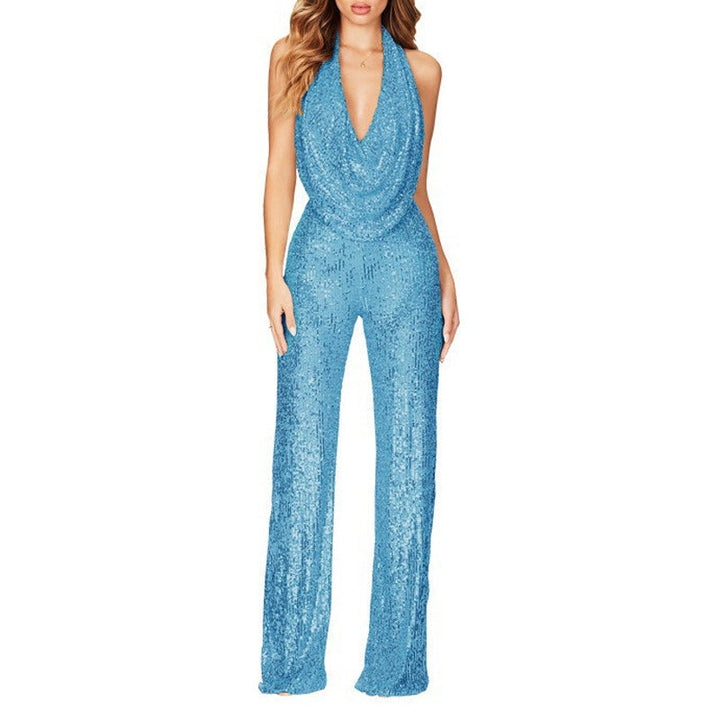 Levoire | Glamouréuses sans manches Halterneck Paillettes Public Bleu ciel