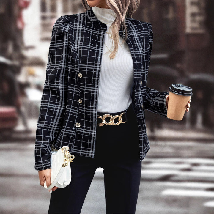 Veste blazer à carreaux pour femmes avec détails de boutons fonctionnels Levoire