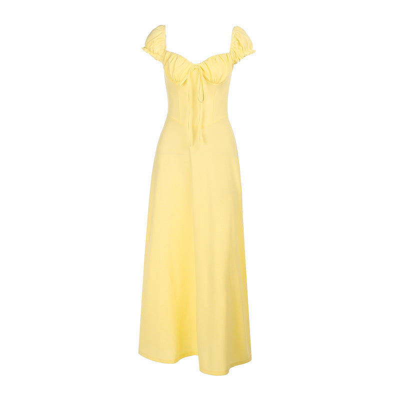 Robe Maxi Élégante pour Femmes avec Rassembler et Manches Bouffantes Levoire