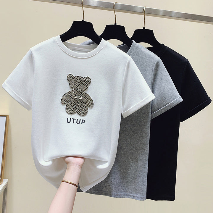 T-shirt femme avec motif d'ours scintillant et coupe décontractée Levoire