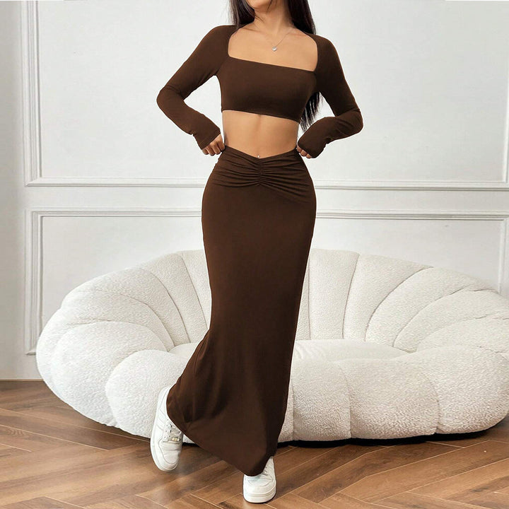 Ensemble de top crop et de jupe maxi à volants pour femmes Levoire