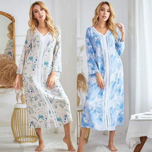Levoire | Chemise de nuit imprimée Automne Hiver Robe de nuit en tricot imprimée