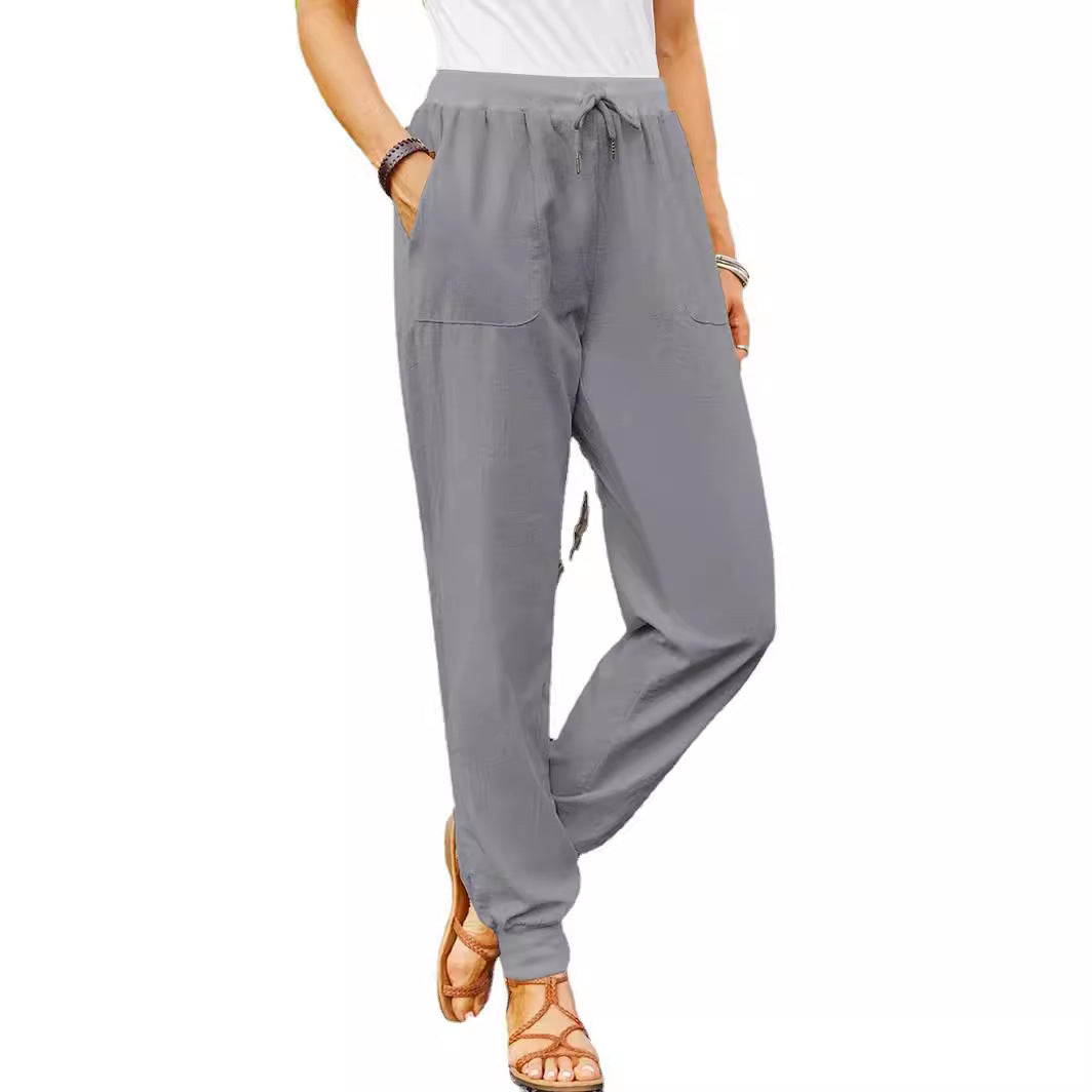 Pantalons en lin décontractés pour femmes avec taille ajustable et poches pratiques Levoire