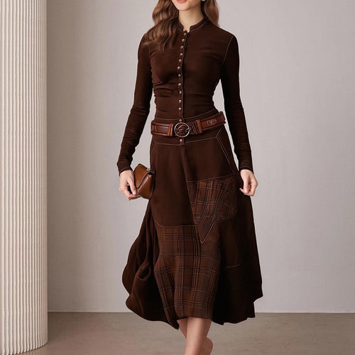 Robe midi élégante pour femmes avec boutonnières et détails contrastés Levoire