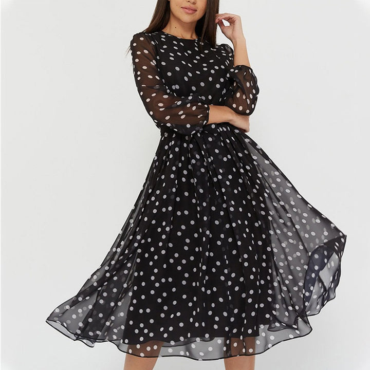 Robe en chiffon pour femme avec manches transparentes et ceinture ajustée Levoire