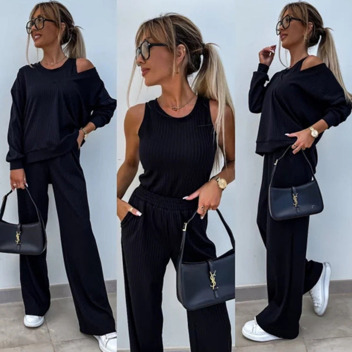 Levoire | Rennon V-ouvert chemise pantalon ensemble trois pièces