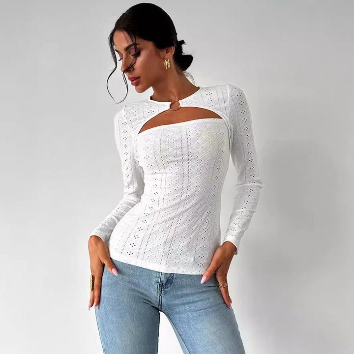 Chemise à manches longues pour femmes avec des détails découpés décoratifs et un tissu en coton confortable Levoire