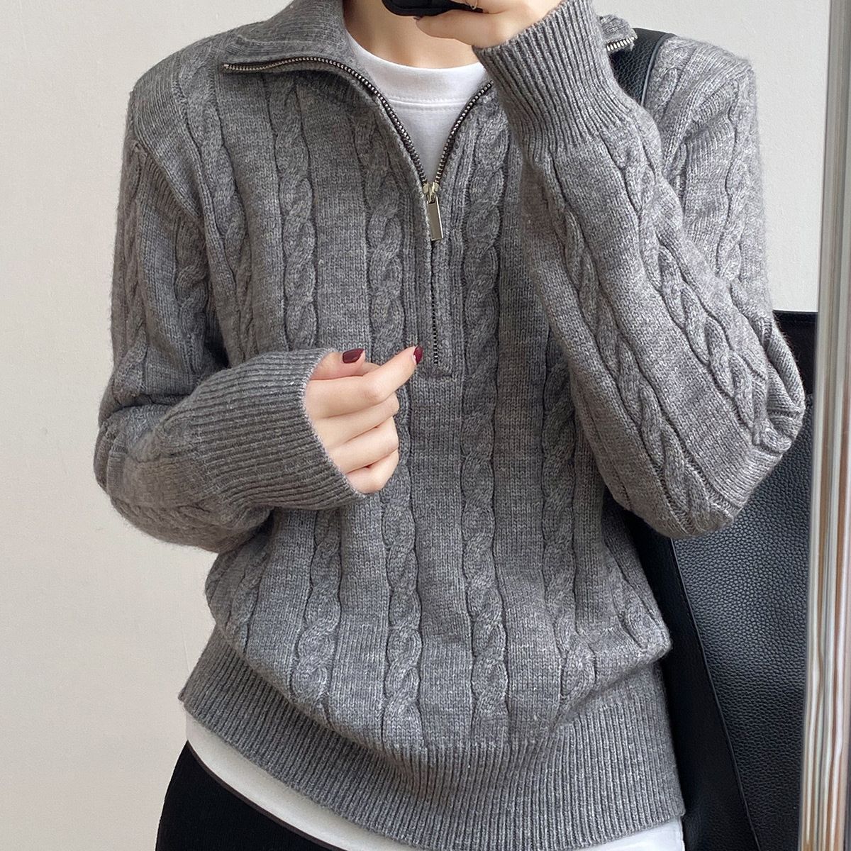 Levoire | Pull Tendance Avec Fermeture Éclair Gris Une taille