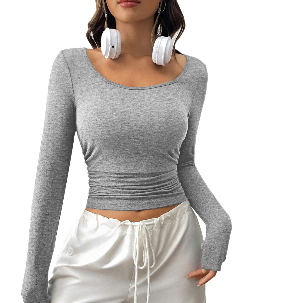 Chemise à manches longues cropped pour femmes avec une silhouette ajustée et des éléments de gathering tendance Levoire