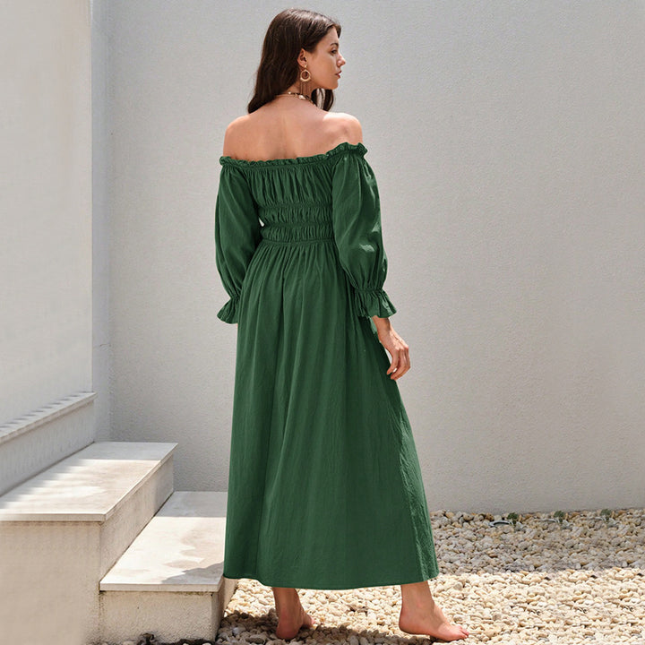 Robe maxi femme en élégant style décolleté avec manches bouffantes froncées Levoire