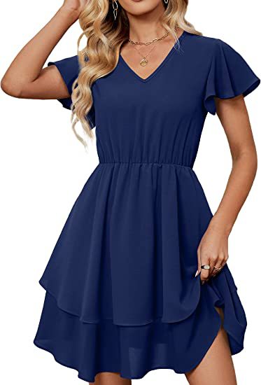 Robe décontractée femme avec jupe flottante et manches froncées Levoire