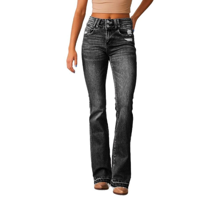 Jeans évasés taille haute pour femmes avec détails déchirés à la mode Levoire