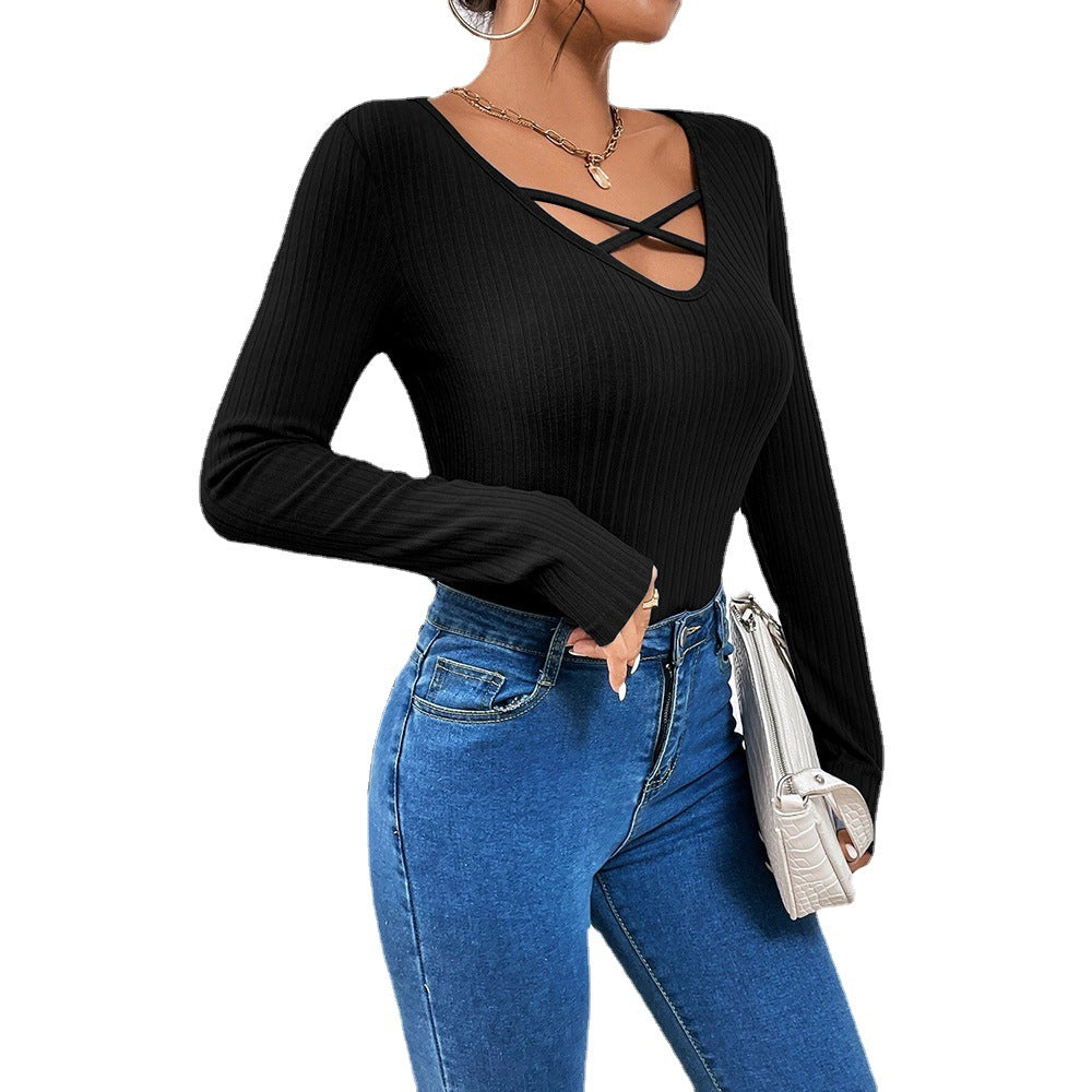 Chemise à manches longues pour femmes avec décolleté croisé à la mode Levoire