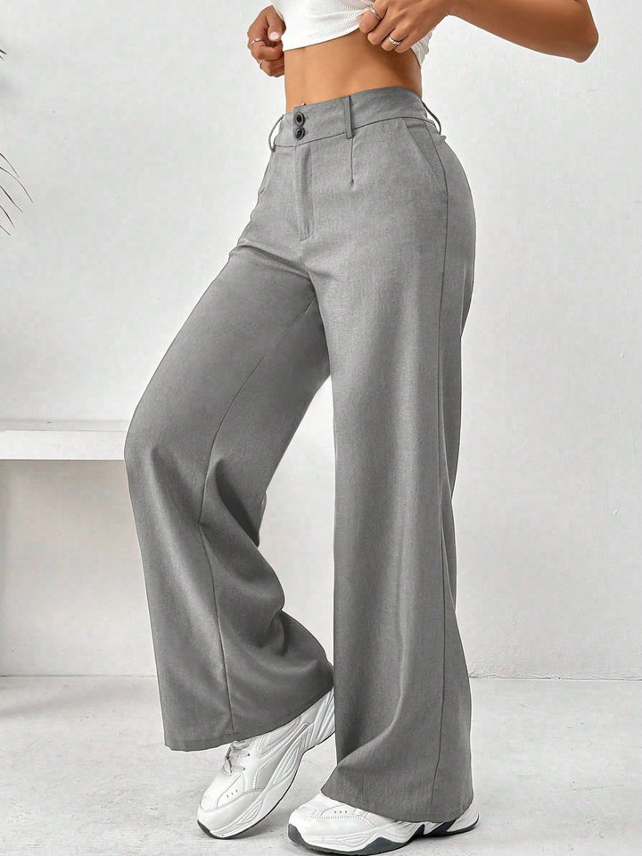 Pantalons larges décontractés pour femmes avec taille haute et élégants détails de boutons Levoire