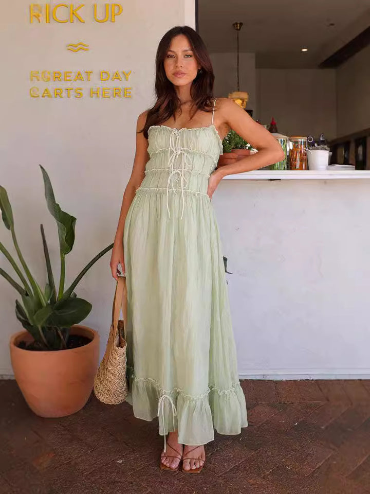 Robe Maxi à Bretelles pour Femmes avec Détails de Laçage Réglables Levoire