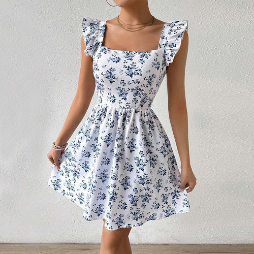 Robe d'été florale pour femmes avec des détails en volants et un décolleté carré Levoire