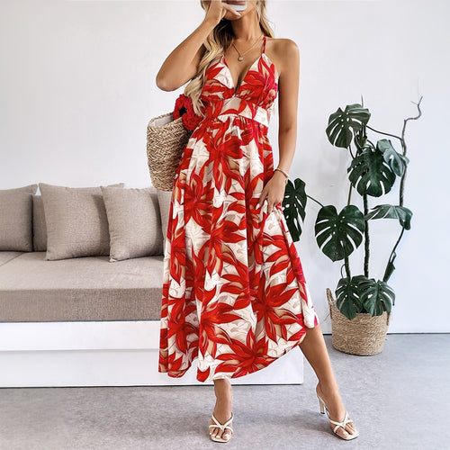 Robe maxi pour dames avec motif floral et fines bretelles spaghetti Levoire