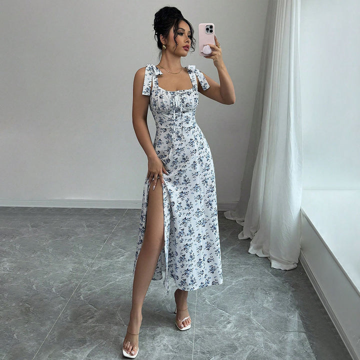 Robe maxi pour femmes avec motif floral et fente flatteuse Levoire