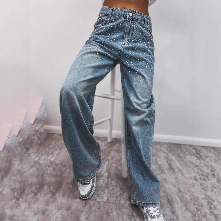 Jeans élégants taille haute pour femmes avec des détails scintillants Levoire