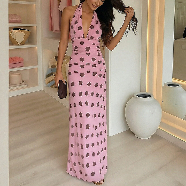 Robe maxi femme avec col halter et motif pois ludique Levoire