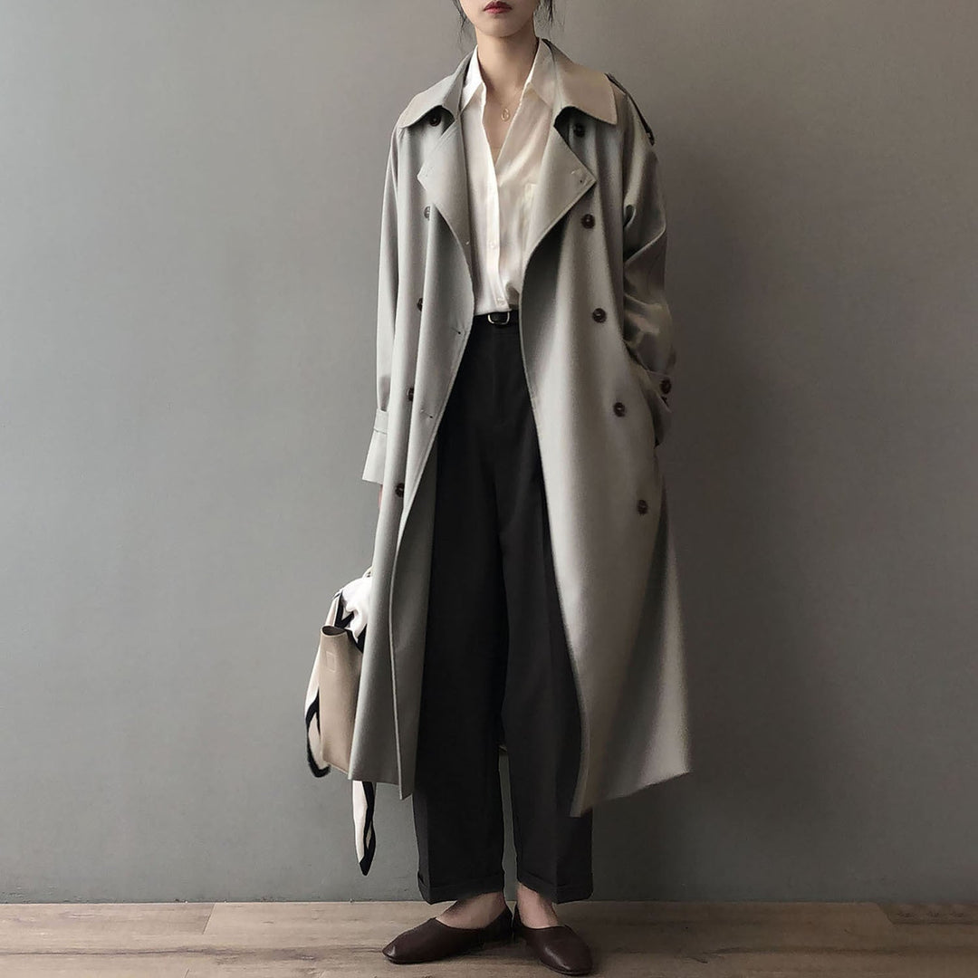 Levoire | Trench Long Décontracté Pour Femmes Avec Ceinture Plissée