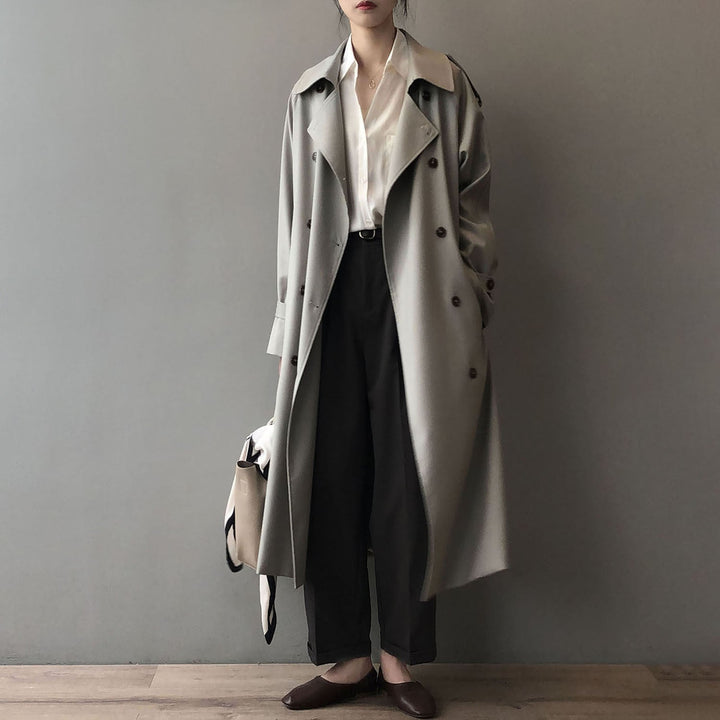 Levoire | Trench Long Décontracté Pour Femmes Avec Ceinture Plissée