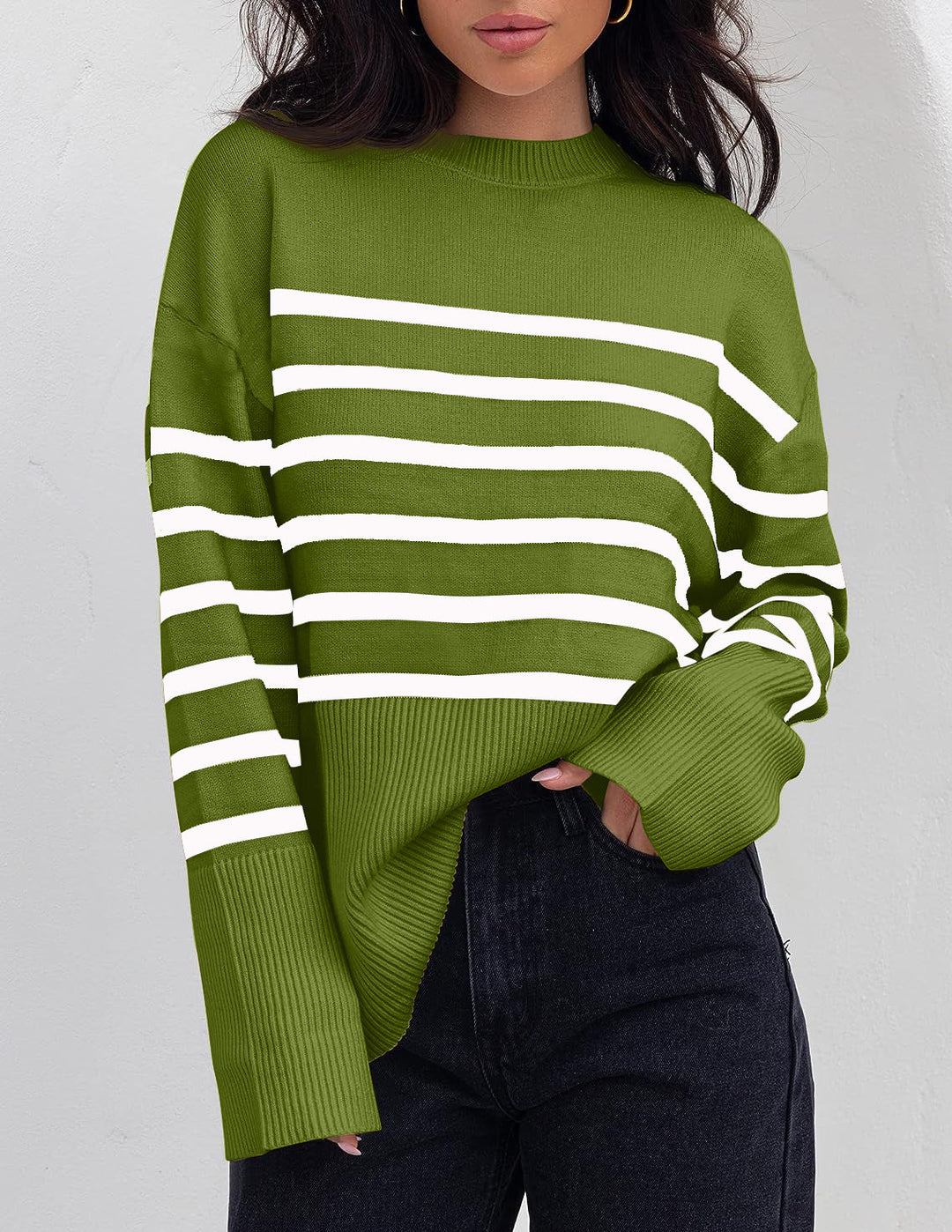 Levoire | Décontracté, Pull Rayé À La Mode Vert