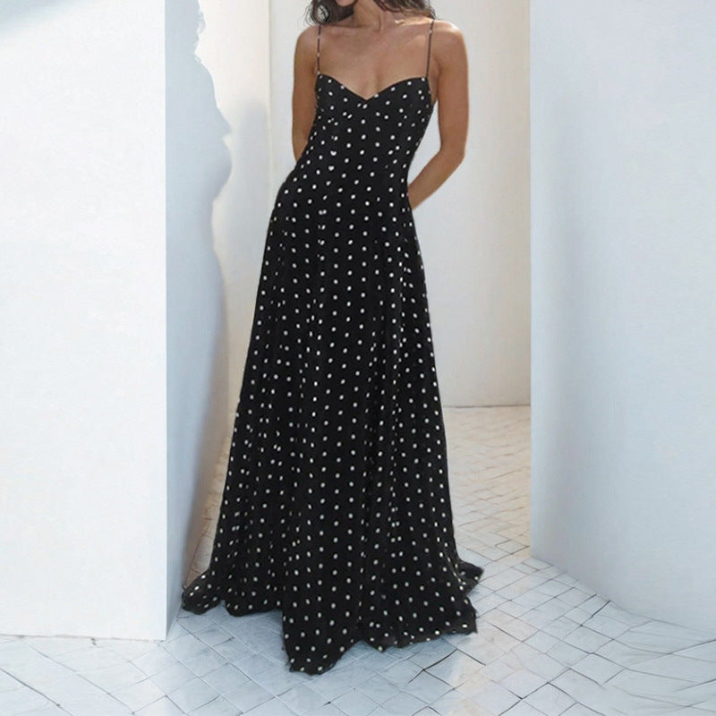 Robe maxi pour femmes avec design à pois et bretelles spaghetti Levoire