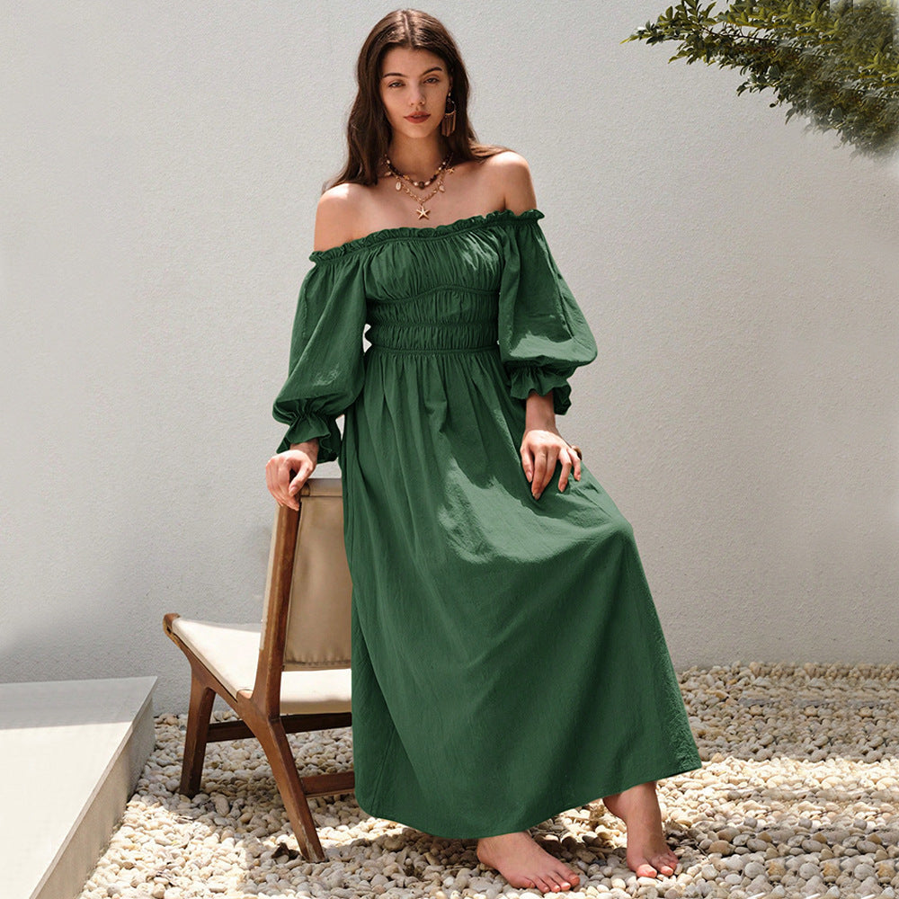 Robe maxi femme en élégant style décolleté avec manches bouffantes froncées Levoire